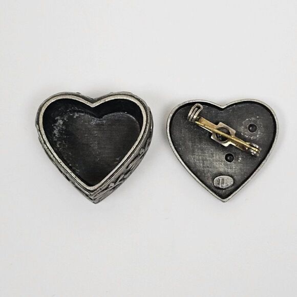 Vintage JJ Jonette Floral Heart Butterfly Brooch Pin Trinket Jewelry Box Pewter - Picture 6 of 13